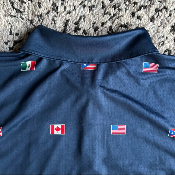 Adidas Polo Shirt Navy Blue North America Flags Print Mazda Logo Men’s Large - Picture 12 of 13